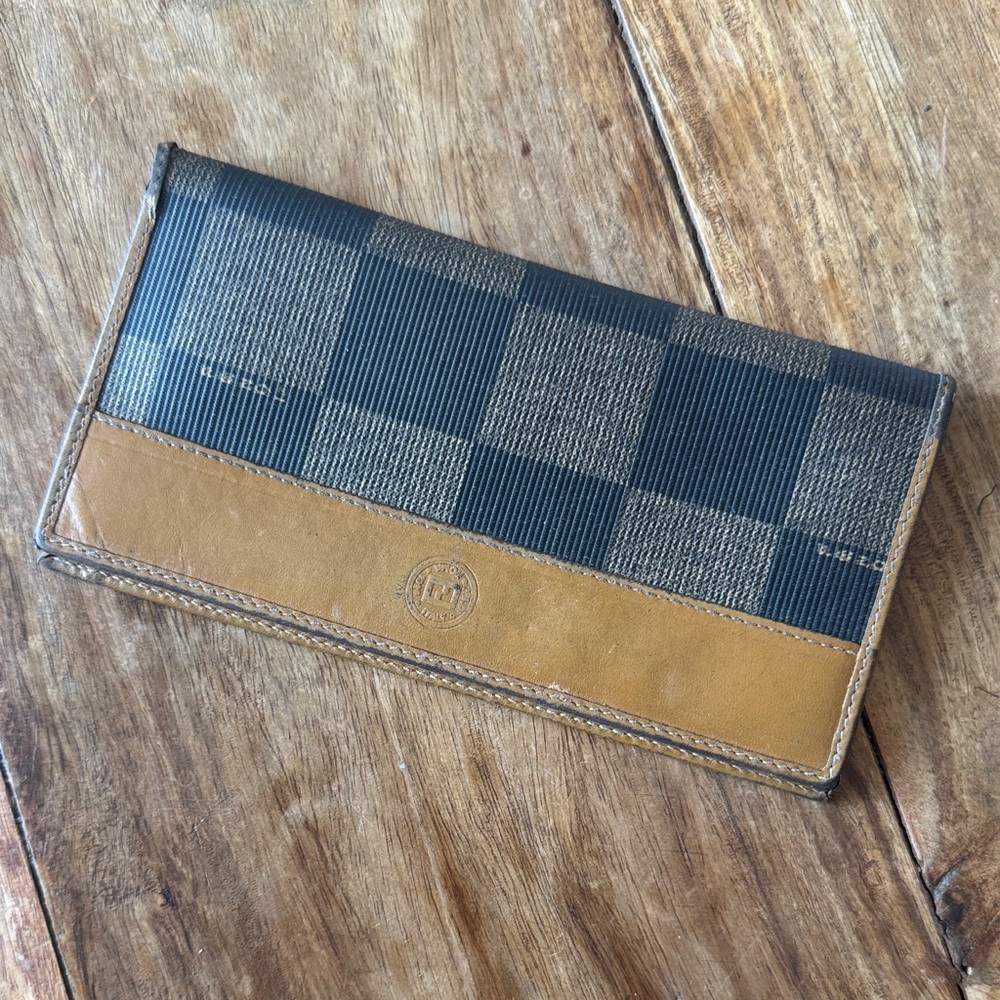 Vintage Fendi Black and Tan Checkered checkbook and cardholder